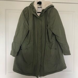 Old Navy Olive Green Hooded Puffer with Sherpa Lining